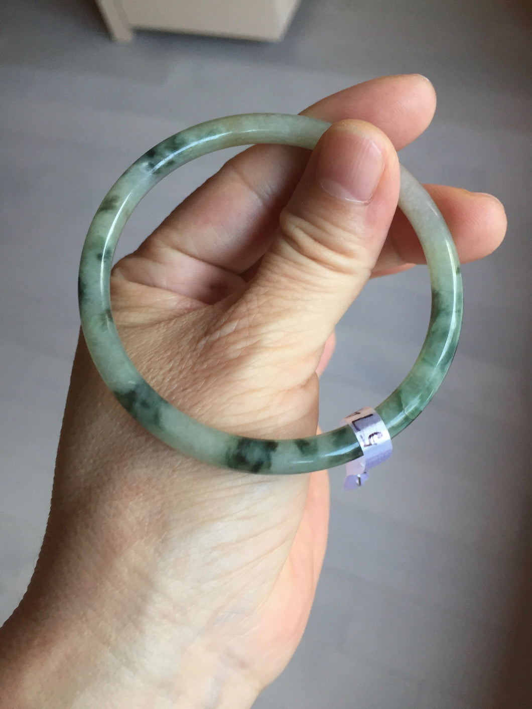 55.6mm Certified Type A 100% Natural green/black/gray/purple with dark green floating flowers slim round cut Jadeite bangle PD46-5748