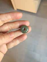 Load image into Gallery viewer, 14-15mm Type A 100% Natural dark green black gray(老油青) Jadeite Safety Guardian Button donuts pendant PD198
