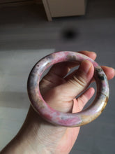 Load image into Gallery viewer, 55.8mm 100% natural pink/black/brown/yellow chubby round cut rose stone (Rhodonite) bangle SY48

