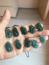 Load image into Gallery viewer, 100% Natural Type A Blue Green Gray Black 3D Pixiu (貔貅) Feng Shui Wealth Attractor Guatemala Jadeite Pendant Group Necklace PH222

