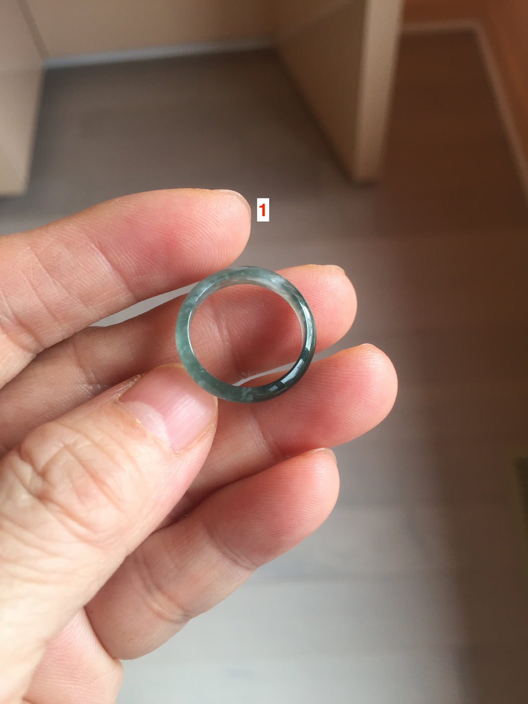 16.7mm Size 6 1/4 100% natural type A dark green blue black gray Guatemala jadeite band ring group PE15