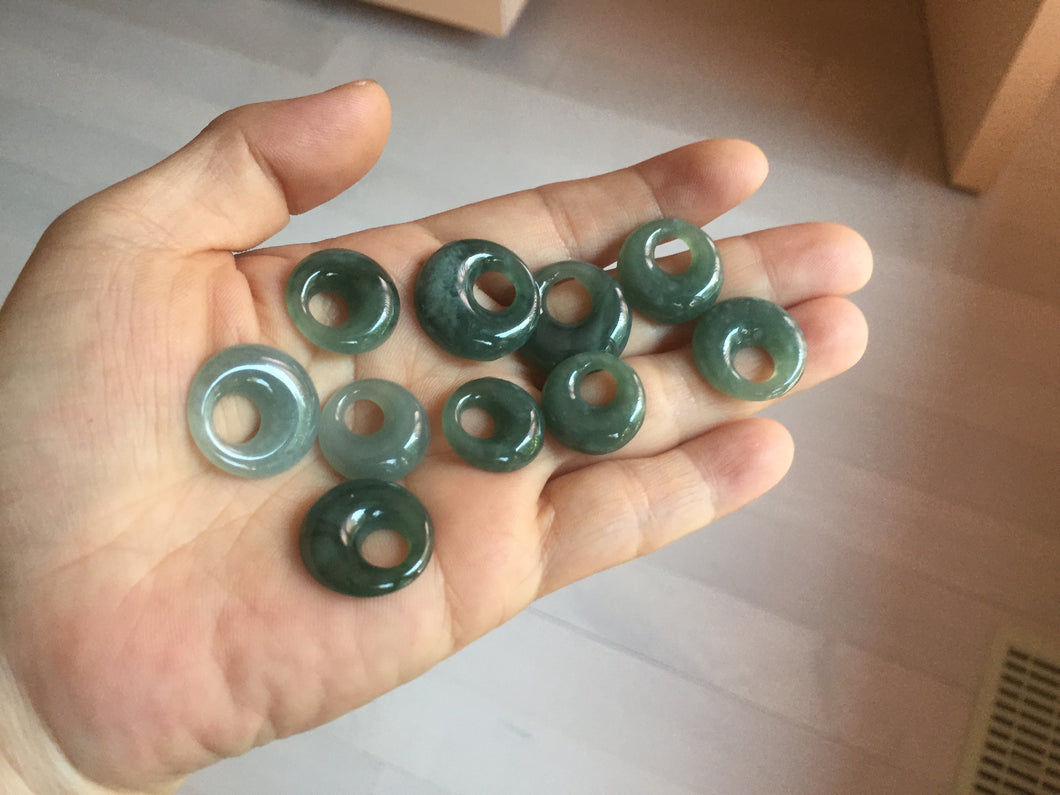 100% natural Type A dark green blue gray Guatemala jadeite safety Guardian ring pendant PD12