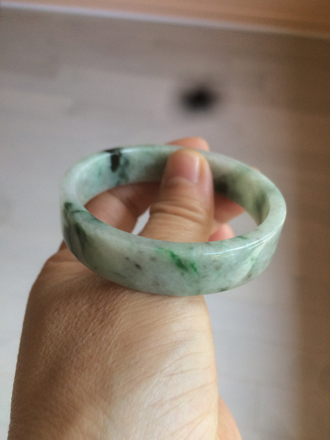 51.7mm Certified type A 100% Natural sunny green/purple square Jadeite Jade  bangle AZ59-7279