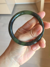 Load image into Gallery viewer, 56.5mm Certified 100% Natural Dark Green/Black Green Ink Painting (绿水墨) Round Cut Nephrite (Wulanhai 乌兰海碧玉) Bangle HN167-7332
