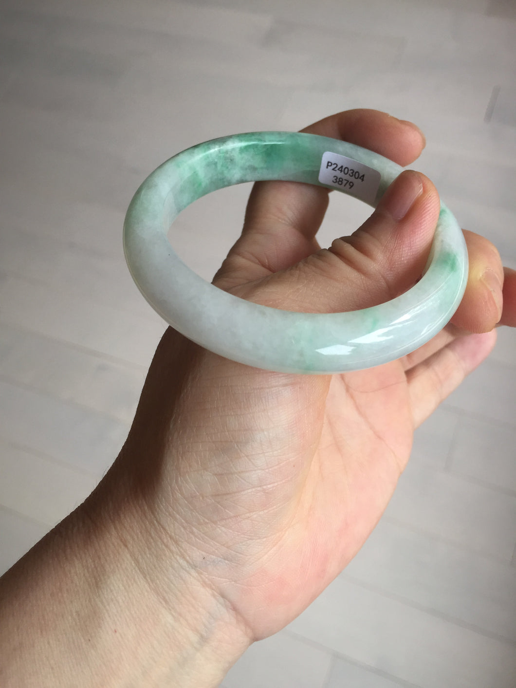 56.1mm certified 100% natural  icy watery light white/sunny green jadeite jade bangle BN71-3879