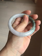 Load image into Gallery viewer, 54.9mm 100% Natural type A dark green purple white carved flowers and golden-painted Jadeite Jade banglePD96-0265
