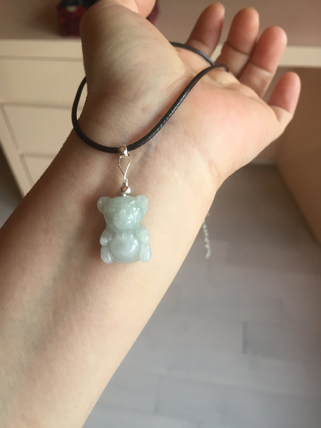 Type A 100% Natural light green white purple jadeite jade cute baby bear pendant AA65