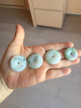 Load image into Gallery viewer, 25-28mm Type A 100% Natural light green white with floating flower Jadeite Jade Safety Guardian Button donuts Pendant group BS67
