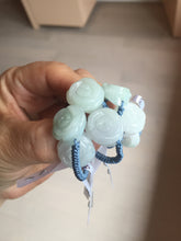 Load image into Gallery viewer, 100% natural type A light green/white carved flower with woven cord jadeite jade ring PC126
