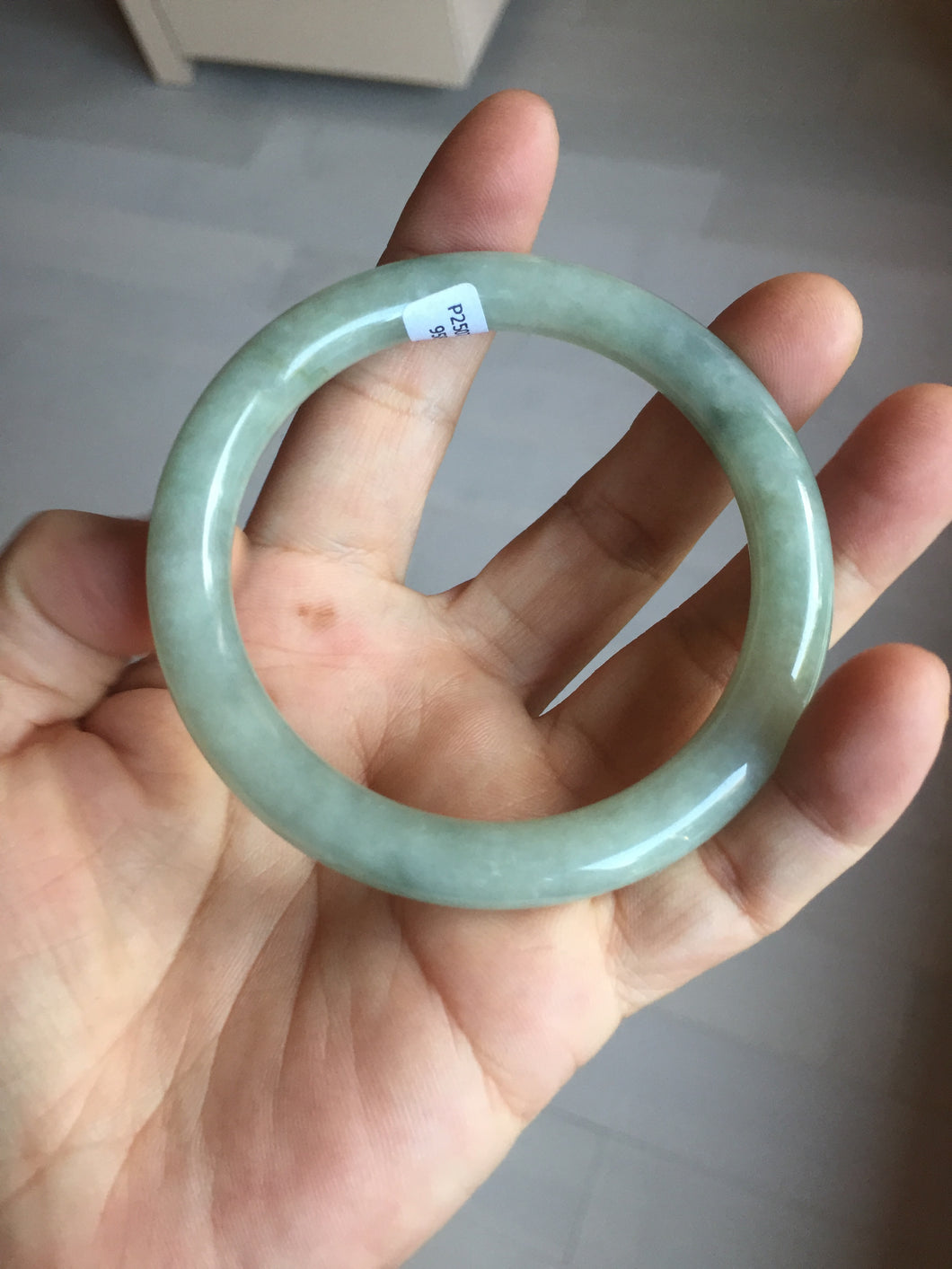 55.5mm Certified type A 100% Natural  light green gray round cut Jadeite bangle PD43-9583