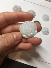 Load image into Gallery viewer, Type A 100% Natural light sunny green/white/purple(白底青) jadeite Jade rose flower Pendant BF150
