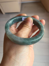Load image into Gallery viewer, 58.5mm Certified Type A 100% Natural Dark Green Purple Gray Monet's Pond Square Jadeite Jade Bangle PF85-7521
