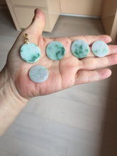 Load image into Gallery viewer, 22-23.5mm Type A 100% Natural sunny green light green purple with green floating flowers Jadeite Jade Safety Guardian round Pendant group BS143
