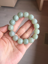 Load image into Gallery viewer, 14x13mm 100% Natural light green/gray vintage style nephrite Jade bead bracelet HT122
