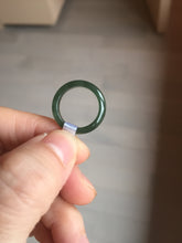 Load image into Gallery viewer, 100% natural type A ice watery oily dark green/gray/black(冰油青) jadeite jade band ring PB121
