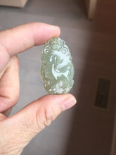 Load image into Gallery viewer, Type A 100% Natural Icy Watery Light Green gray (淡油冰)Jadeite Jade Greatest of All Time Goat Pendant PC229
