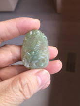 Load image into Gallery viewer, Type A 100% Natural Light Green-Gray (淡油冰) Jadeite Jade Dragon Pendant – Power, Success, Protection &amp; Good Fortune PC239
