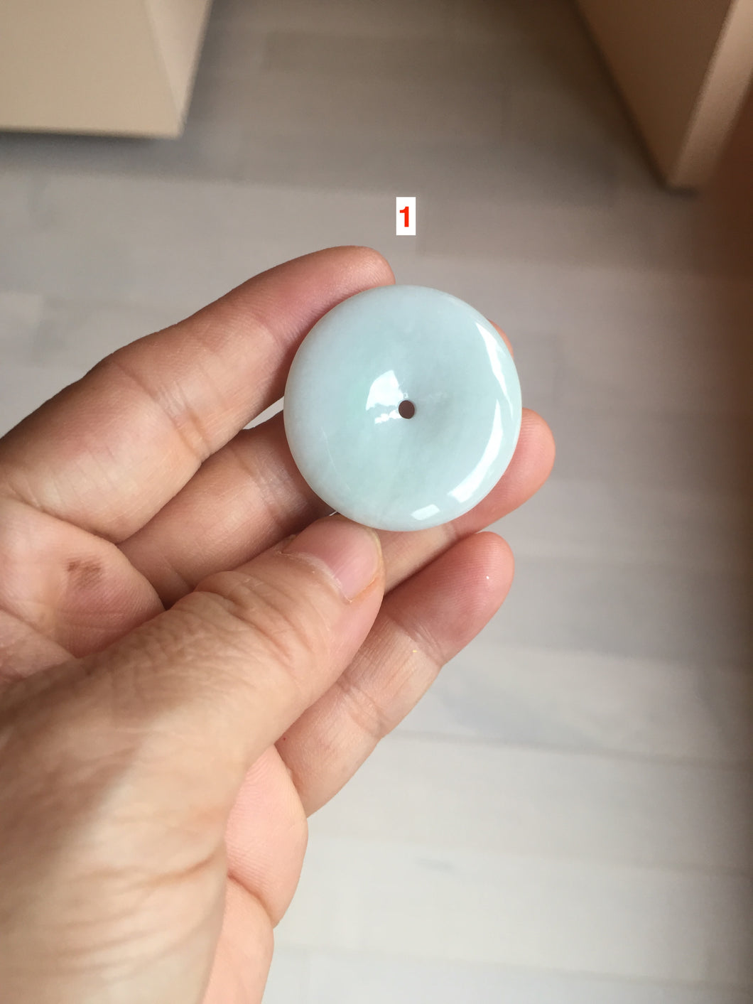 25-33mm Type A 100% Natural light green white Jadeite Jade Safety Guardian Button donuts Pendant group PC107