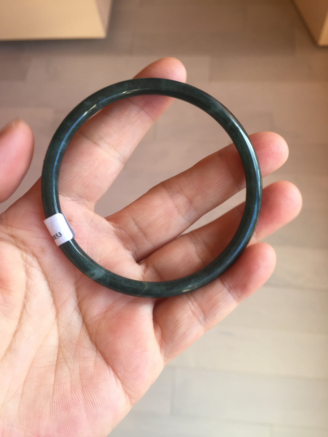 59.5mm Certified Type A 100% Natural dark green/blue/gray with Guatemala slim round cut Jadeite bangle BG201-8853