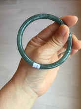 Load image into Gallery viewer, 59.2mm Certified Type A 100% Natural deep sea dark green/blue/gray/black snowy Guatemala slim round cut Jadeite bangle PC105-1029
