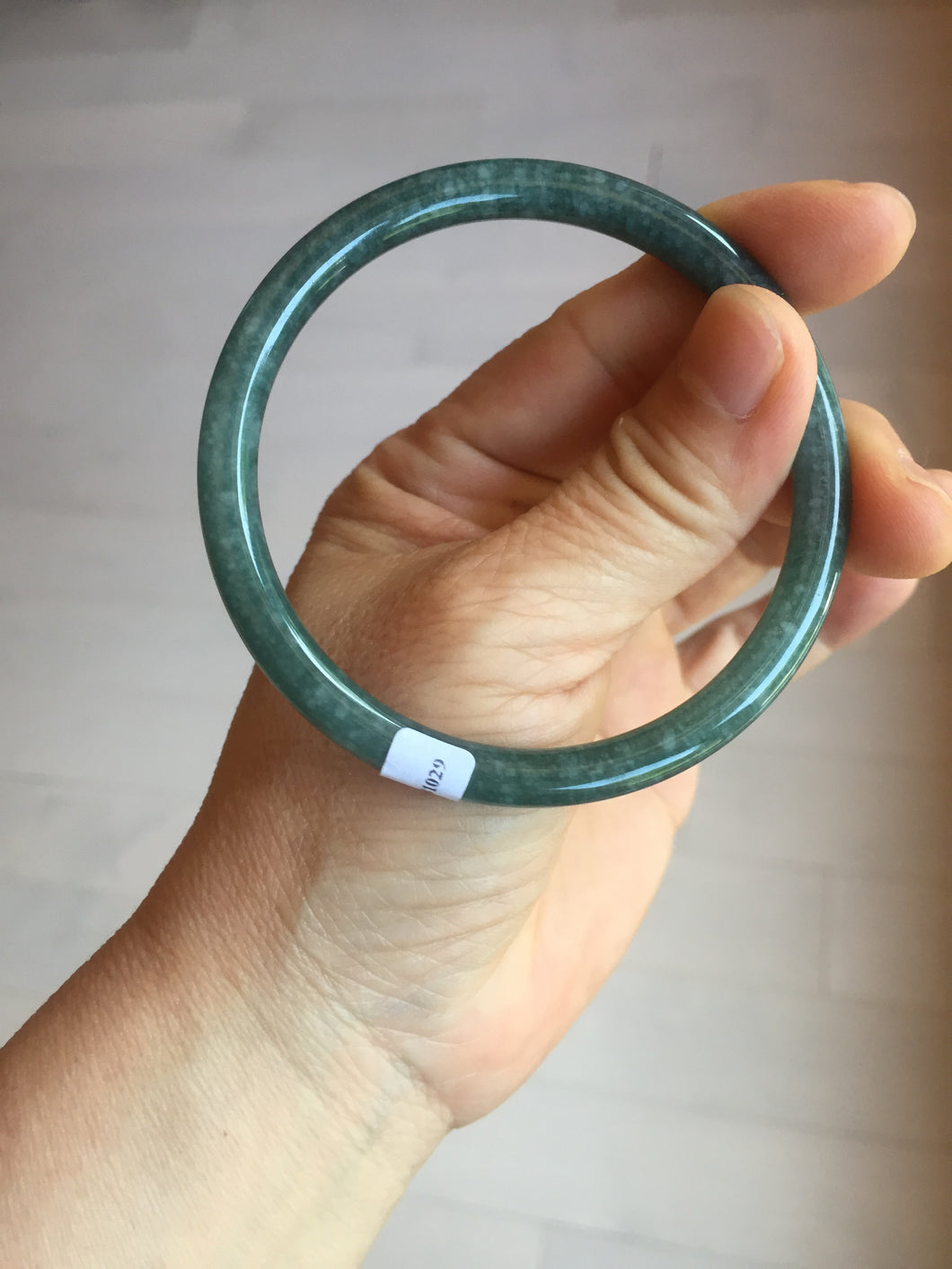 59.2mm Certified Type A 100% Natural deep sea dark green/blue/gray/black snowy Guatemala slim round cut Jadeite bangle PC105-1029