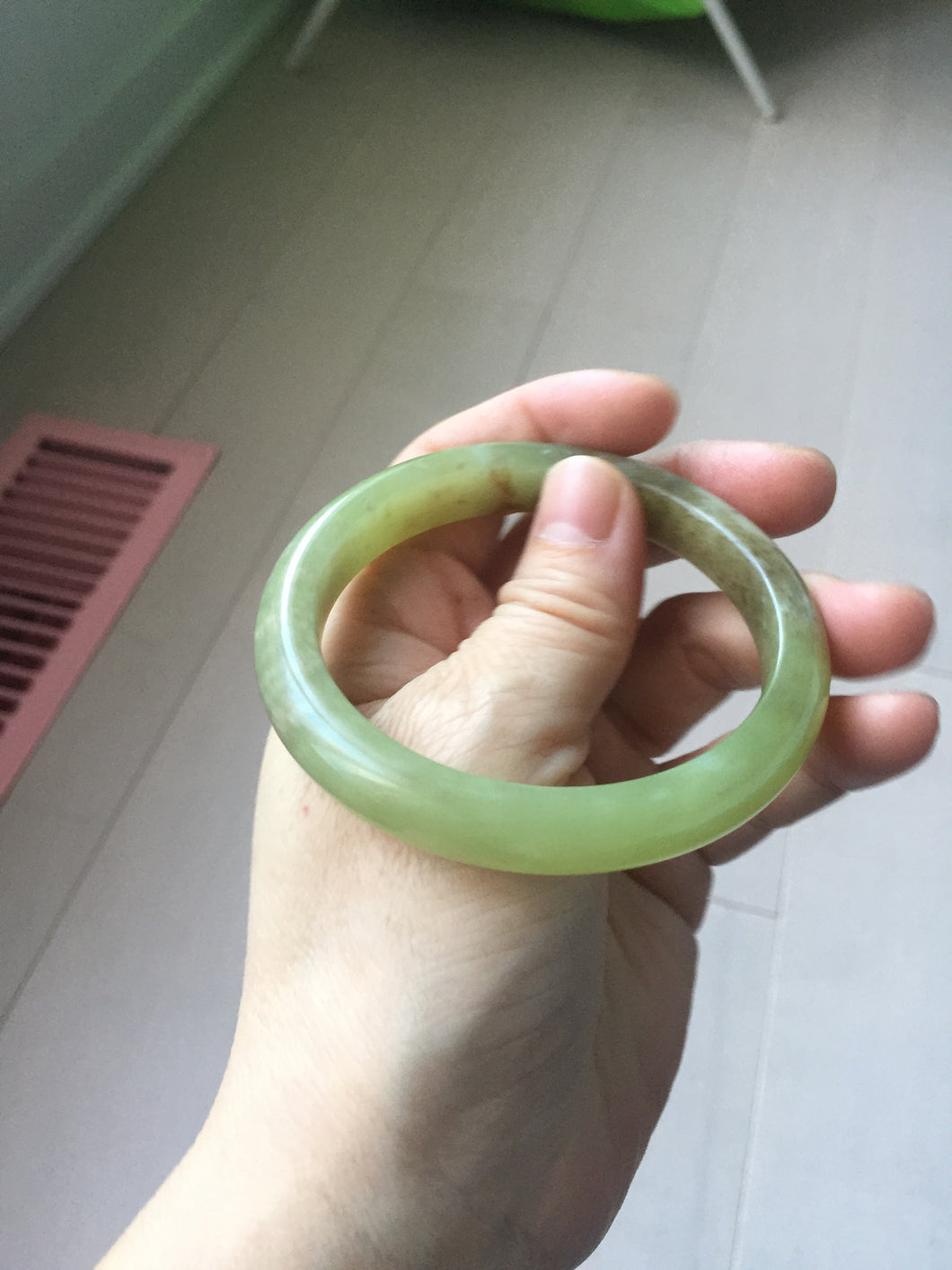 55.5mm Certified Type A 100% Natural green yellow/sugar brown flying dandelions nephrite Jade bangle HN52-0472