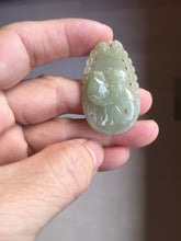 Load image into Gallery viewer, Type A 100% Natural Light Green-Gray (淡油冰) Jadeite Jade Monkey with Longevity Peach (寿桃) Pendant – Wisdom, Courage &amp; Longevity PC240

