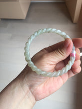 Load image into Gallery viewer, 60.5mm Certified Type A 100% Natural Green, Gray, Brown &amp; Black Flying Dandelion Vintage Twist Style Nephrite Jade Bangle JT7-1199
