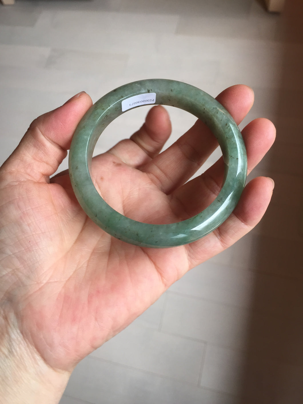 57.2mm certified Type A 100% Natural icy watery dark green gray Jadeite Jade bangle PC14-0371