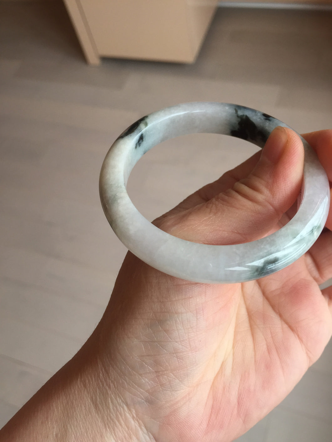 53.8mm certified Type A 100% Natural light green/white jadeite jade bangle BK100-2343