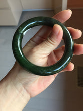 Load image into Gallery viewer, 57.4mm certified 100% Natural dark green/black(碧玉) chubby round cut nephrite bangle HN188-0123
