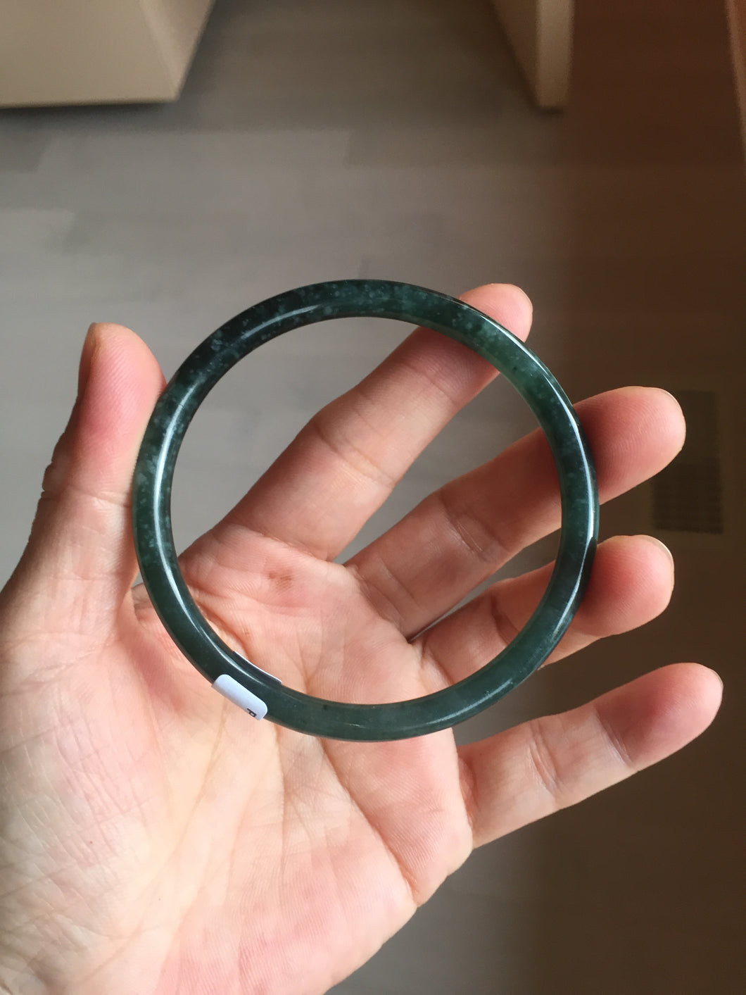 61mm Certified Type A 100% Natural dark green/blue/gray Guatemala slim round cut Jadeite bangle PD176-2495