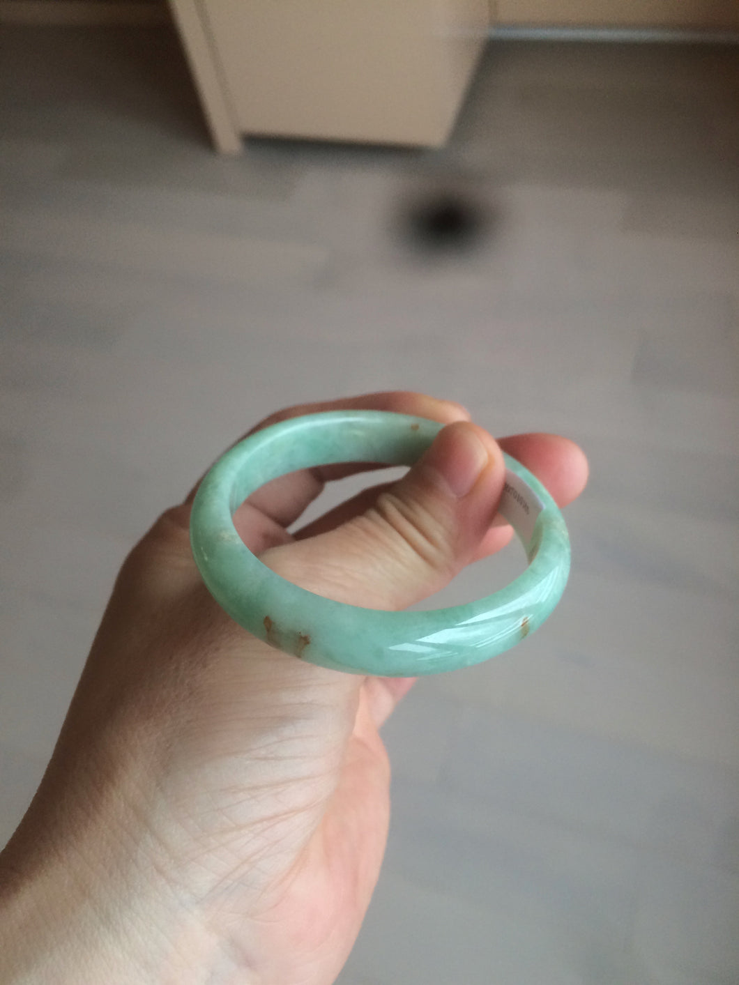 49mm Certified Type A 100% Natural sunny apple green/red oval Jadeite Jade bangle BG62-0165