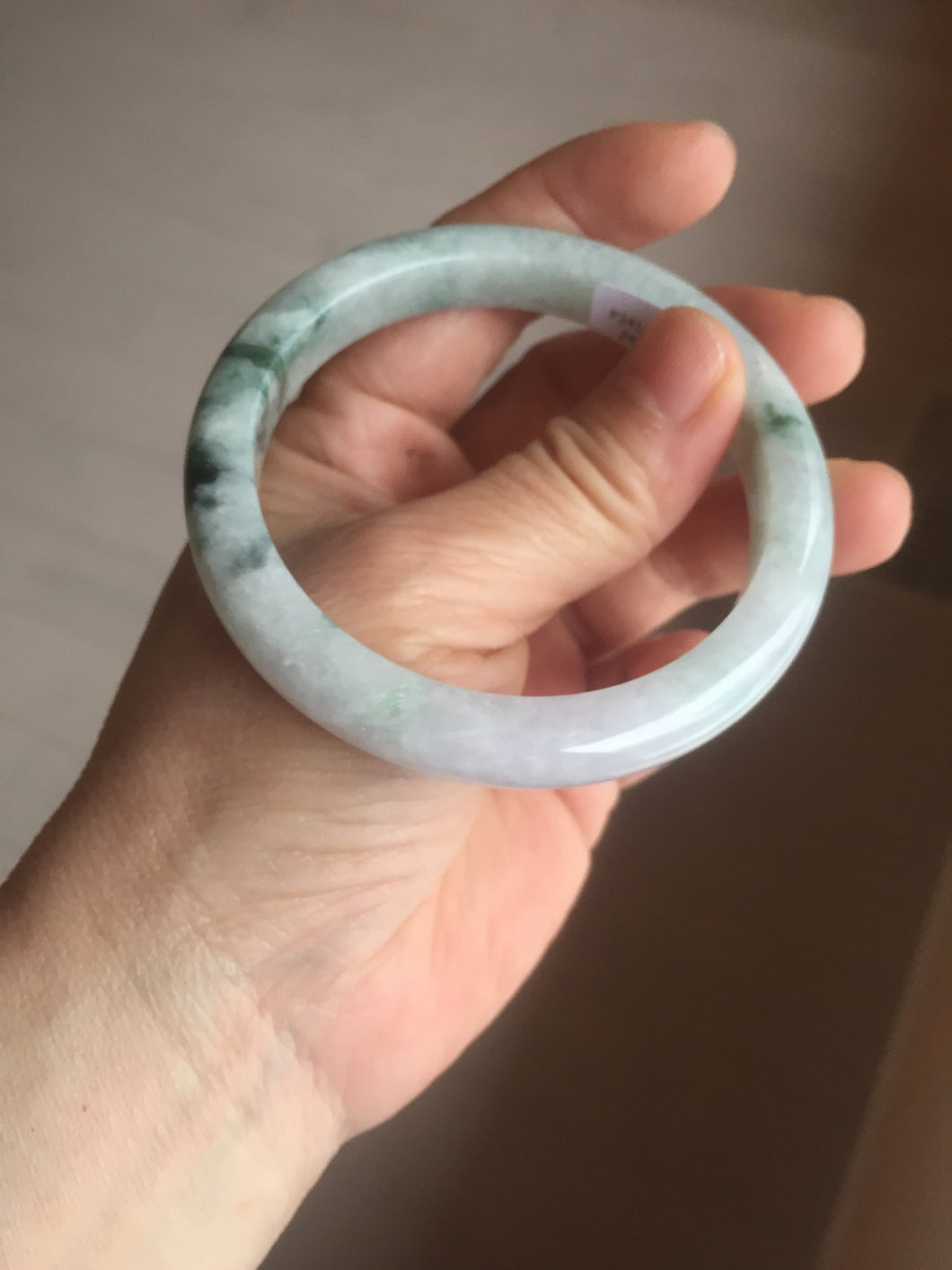 Shopify only 55.3mm Type A 100% Natural light green flying flowers Jadeite Jade bangle E152-2440