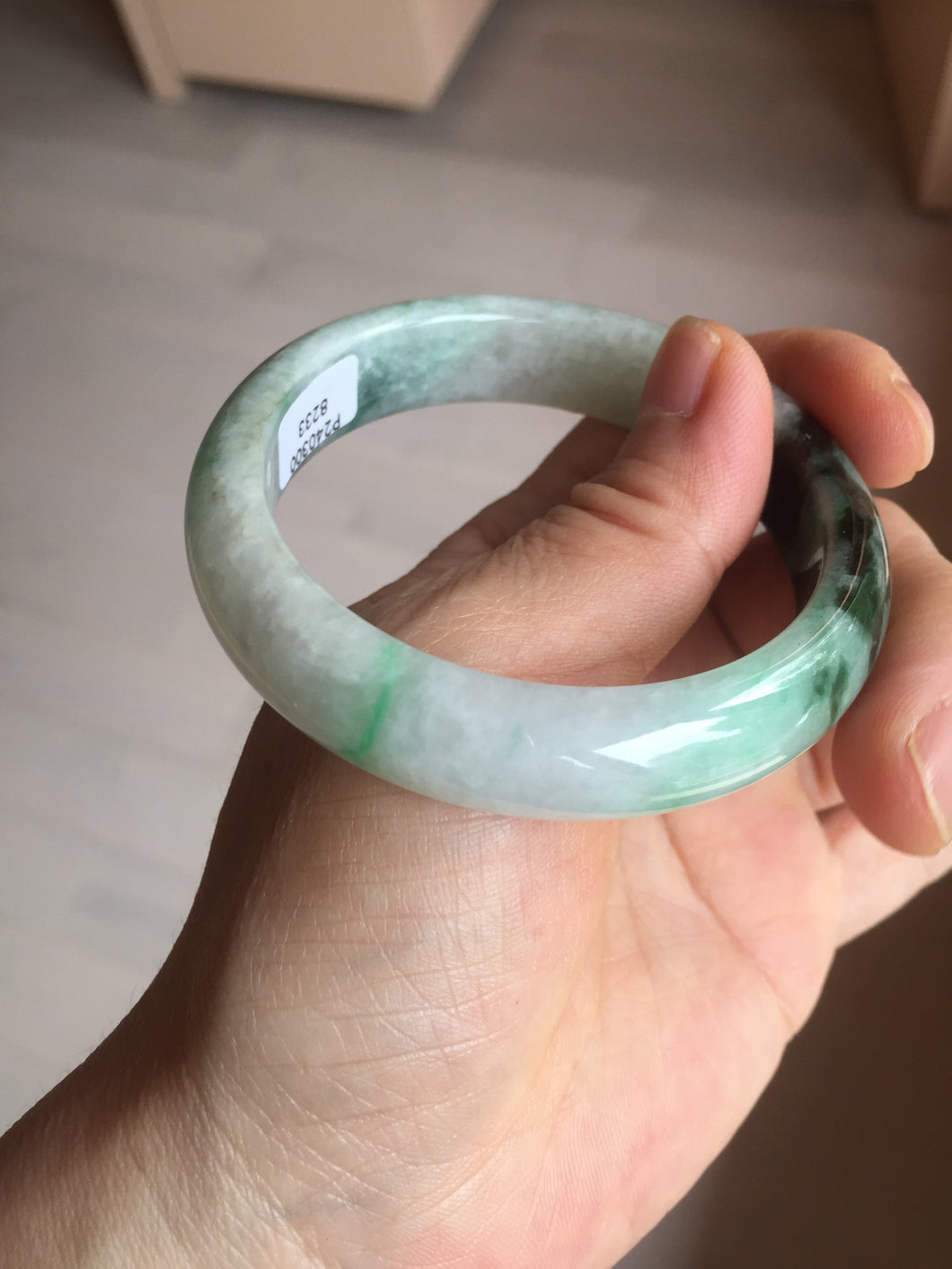 53.9mm 100% natural Type A sunny green white purple jadeite jade bangle BN4-8233