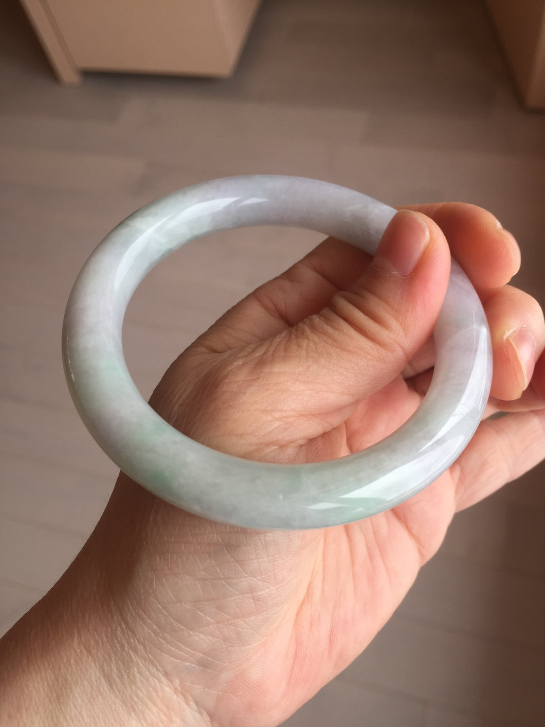 58.4mm Certified Type A 100% Natural light green chubby round cut Jadeite Jade bangle BM36-0023