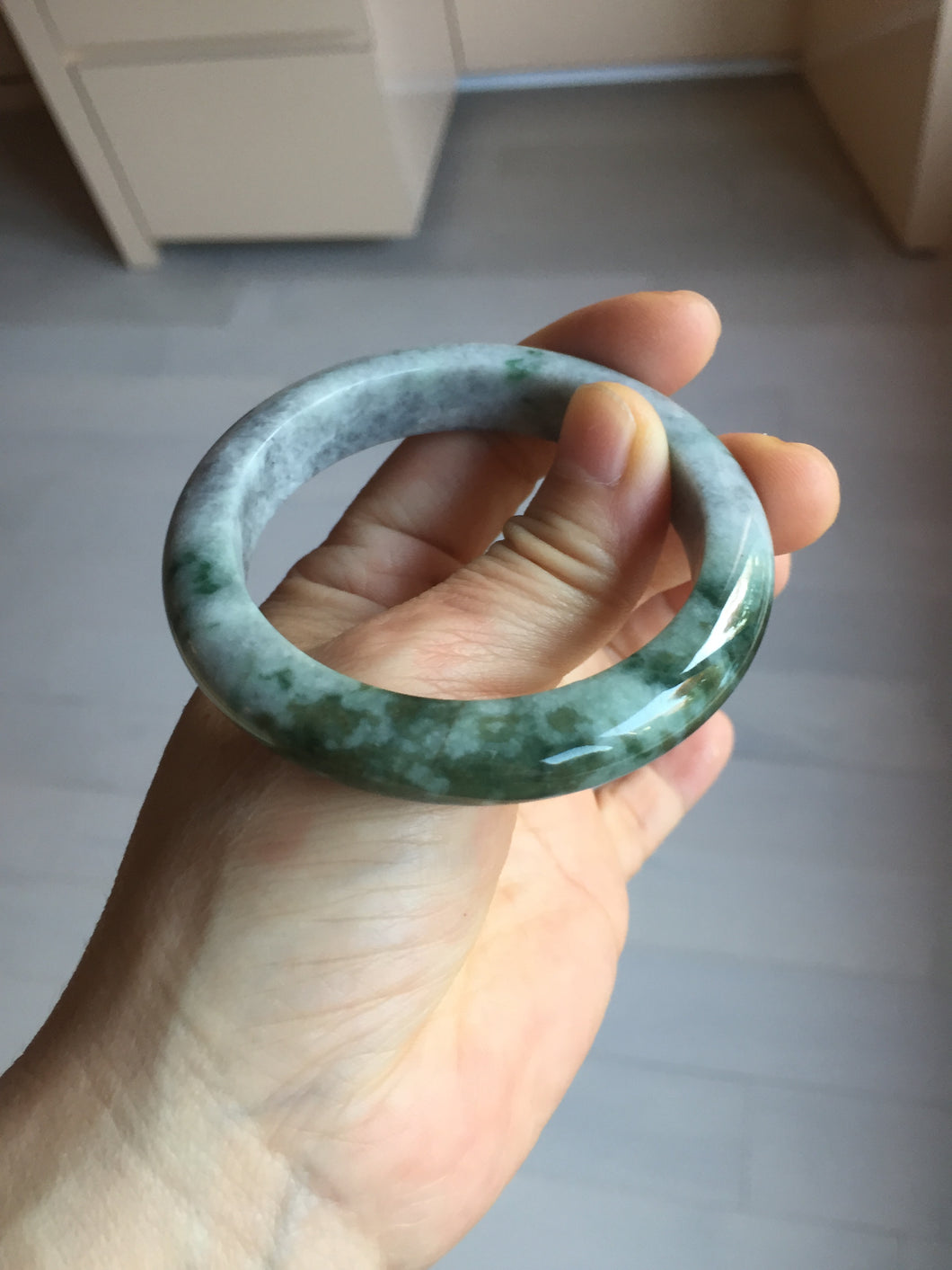 53mm certified type A 100% Natural dark green white purple with dark green floating flowers Jadeite Jade bangle PD132-6301