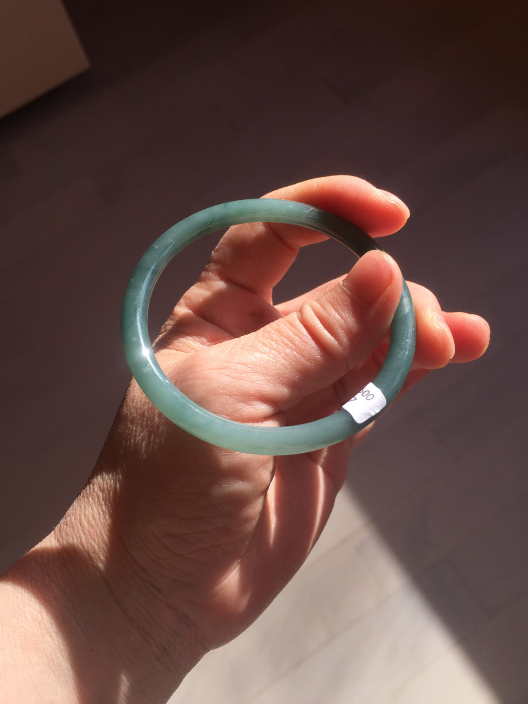 56.9mm Certified Type A 100% Natural icy watery deep sea dark green/blue/gray/black slim round cut Guatemala Jadeite bangle AU60-7067