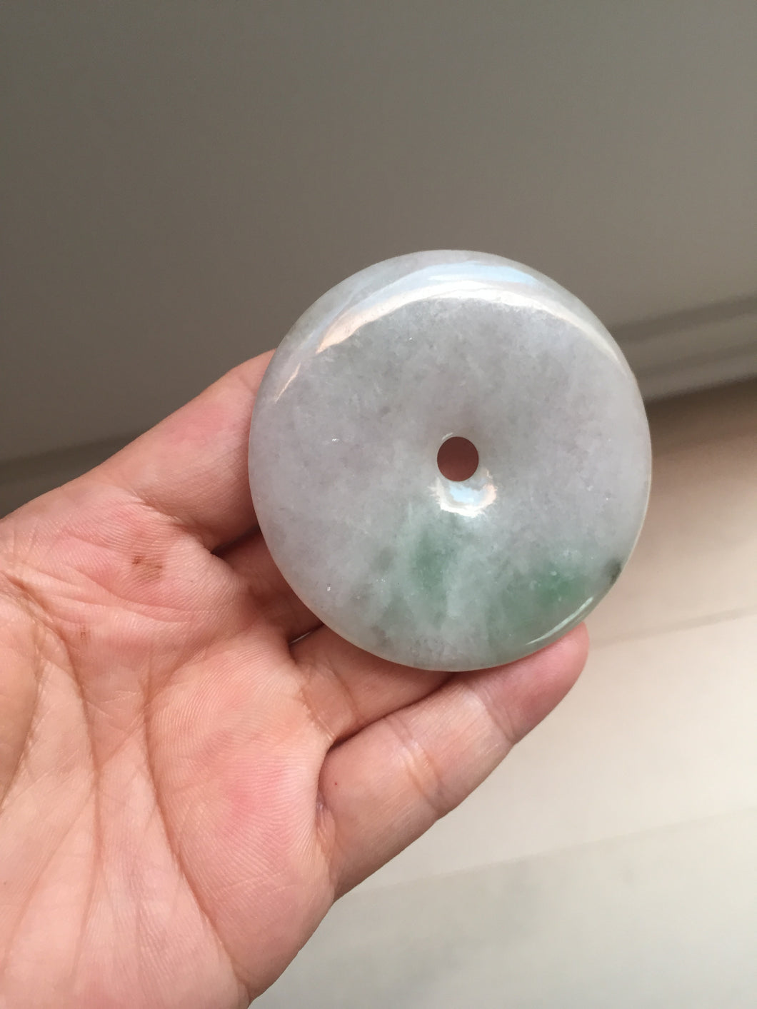56.6mm 100% Natural sunny green/purple/gray jadeite Jade big Safety Guardian Button(donut) Pendant/worry stone F143