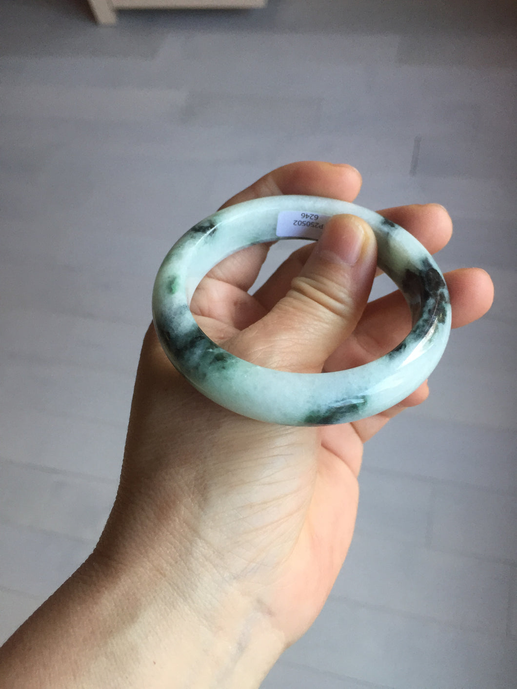 53mm certified 100% natural Type A green white with green floating flowers jadeite bangle PD157-6246