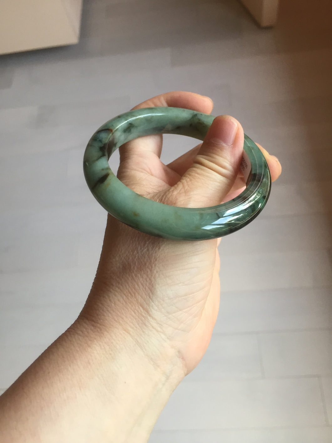 57.8mm Certified 100% natural Type A dark green/black/red/brown jadeite bangle PD84-9793