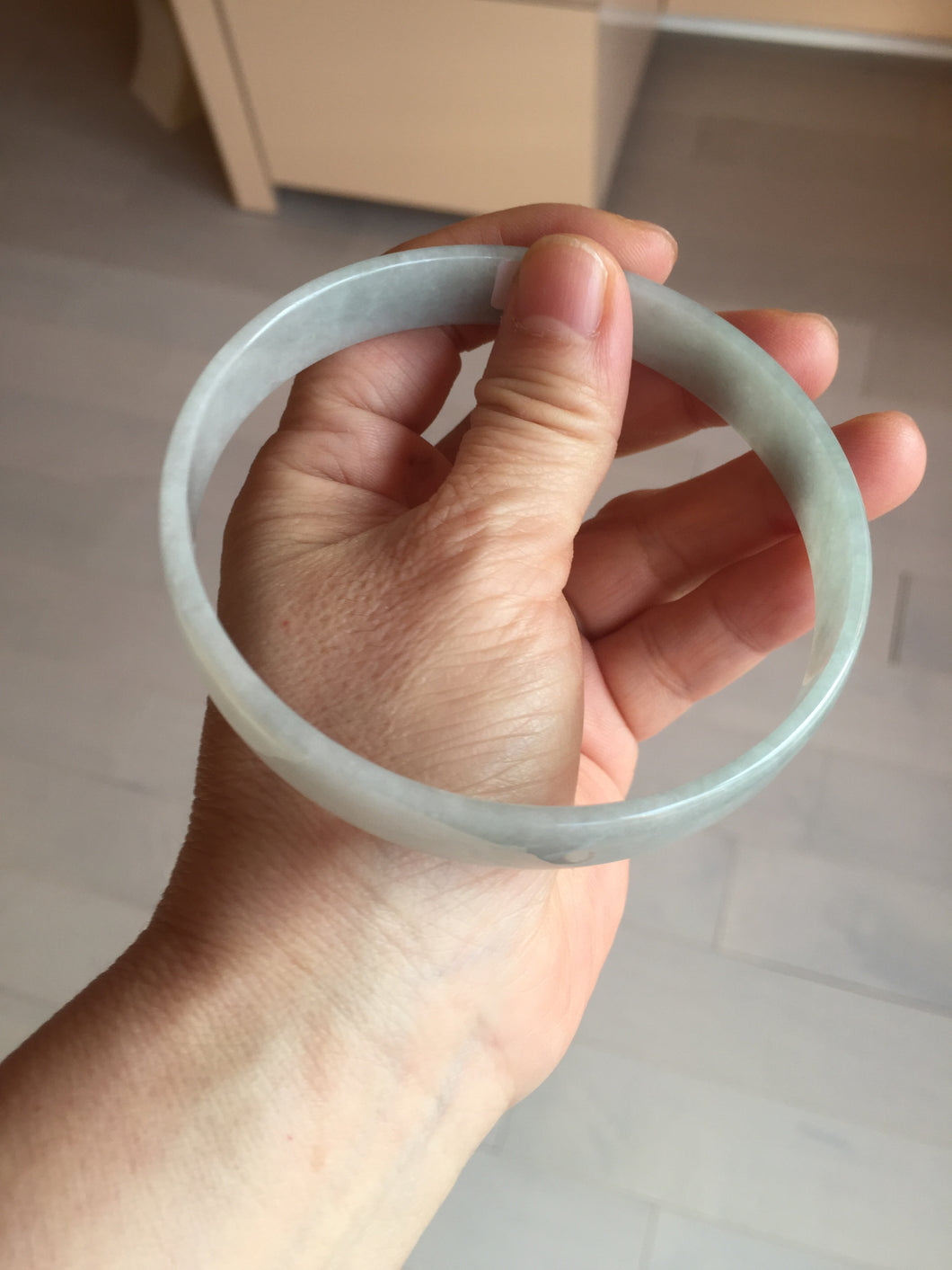 76.7mm certified Type A 100% Natural light green white plus size flat style Jadeite Jade bangle BG213-5430