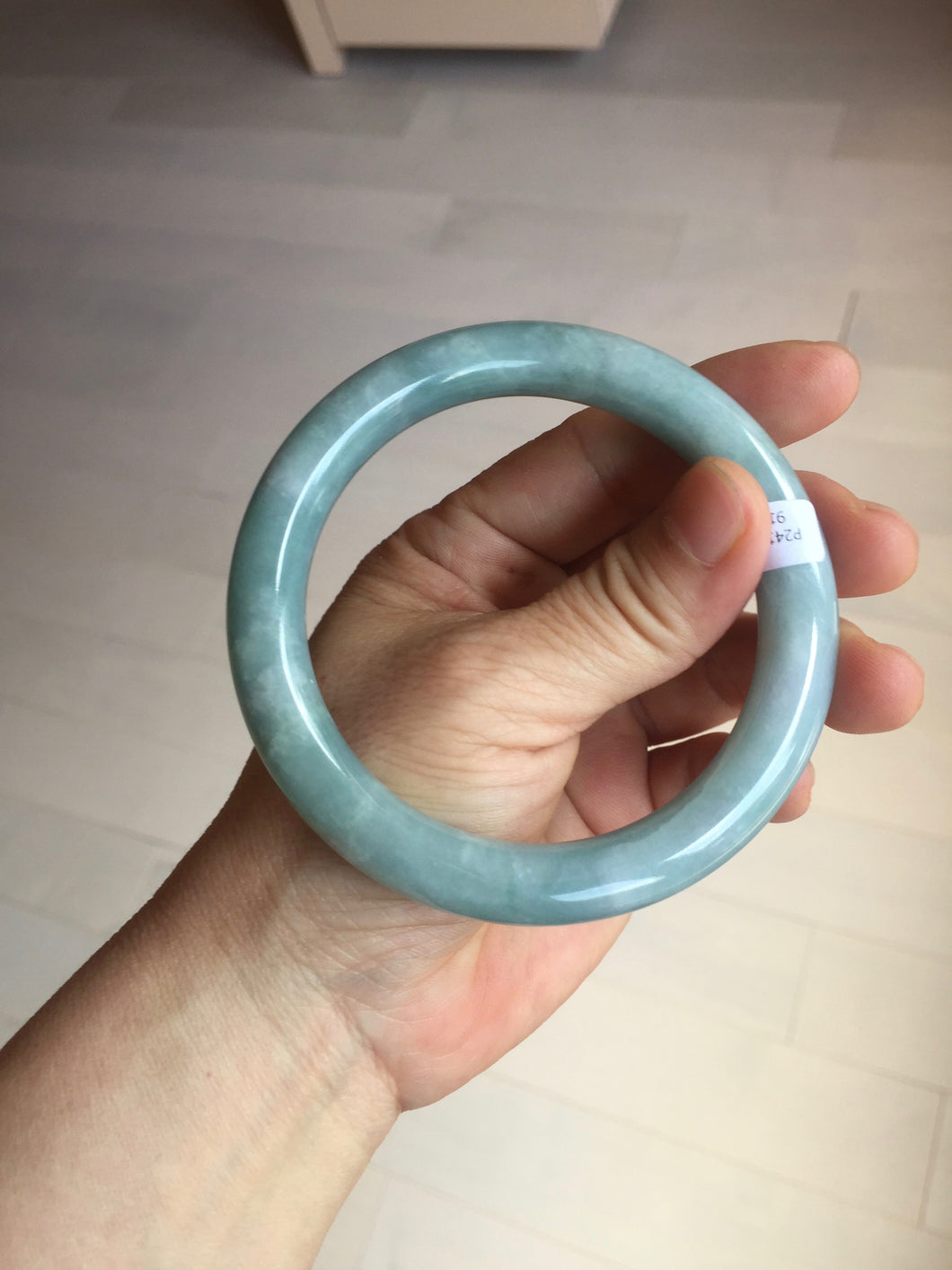 60.5mm certified 100% natural light green/blue chubby round cut jadeite jade bangle PC99-9145