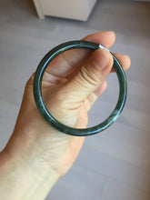 Load image into Gallery viewer, 56.2mm Certified Type A 100% Natural icy watery deep sea dark green/blue/gray/black Guatemala slim round cut Jadeite bangle PC88-3366
