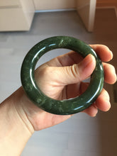 Load image into Gallery viewer, 57mm certified 100% Natural dark green/black Ocean Waves chubby round cut nephrite bangle HN186-0884

