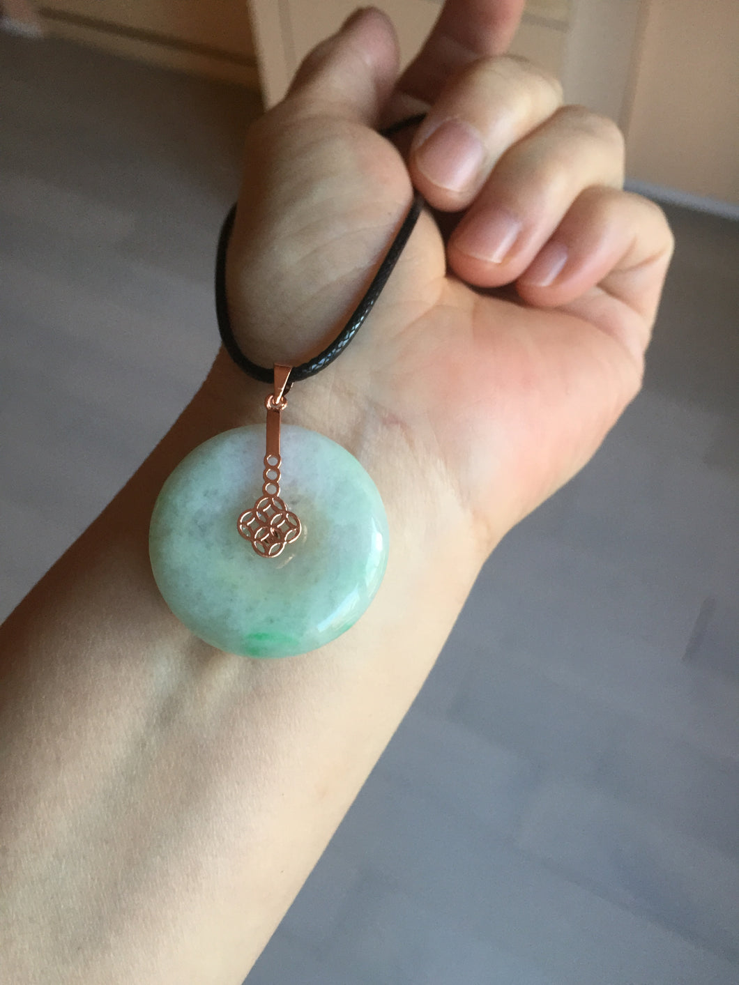 29.8mm Type A 100% Natural suny green purple yellow(FU LU SHOU, 福禄寿) Jadeite Safety Guardian Button donuts pendant PD185