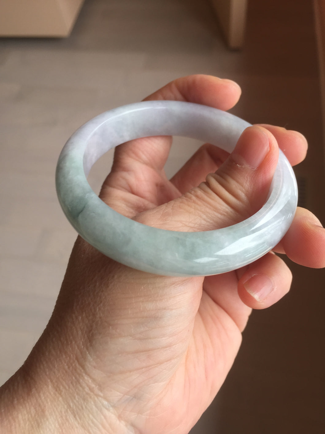 56.3mm certified 100% natural Type A icy light green/purple jadeite jade bangle PE7-0299