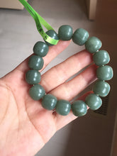 Load image into Gallery viewer, 14x13mm 100% Natural dark green/gray/black vintage style nephrite Jade bead bracelet HT12-5
