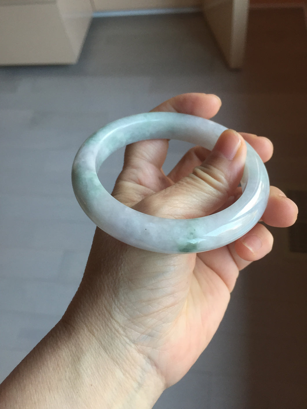 60.5mm Certified Type A 100% Natural icy watery green/purple chubby Jadeite Jade bangle PB244-9527