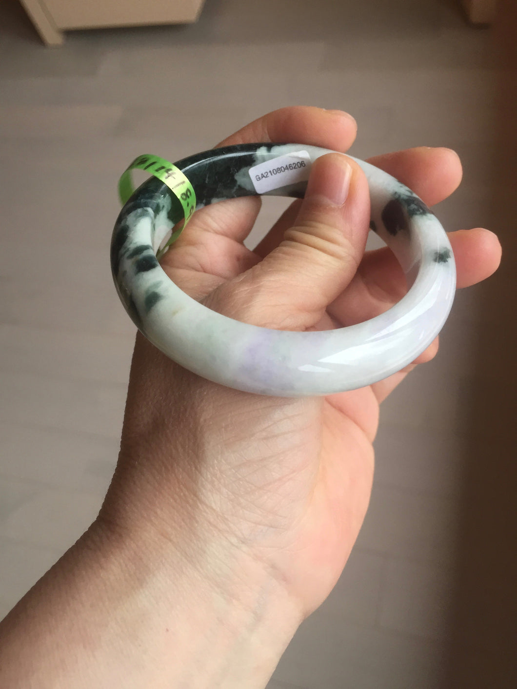 57.8mm certified  100% natural light green/purple jadeite jade bangle F110-6206